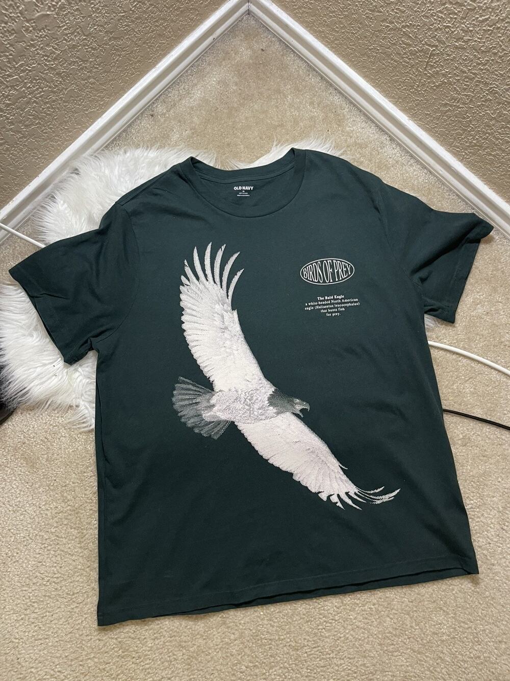 Old Navy Graphic T-Shirt Men's XL Green Cotton Bald Eagle Birds of Prey Soft